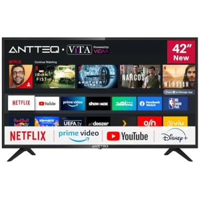 Abbildung von Antteq AV42F3 Fernseher 42 Zoll (106 cm) Smart TV mit Netflix, Prime Video, Rakuten TV, DAZN, YouTube, UVM, WiFi, Triple Tuner DVB T2 / S2 C