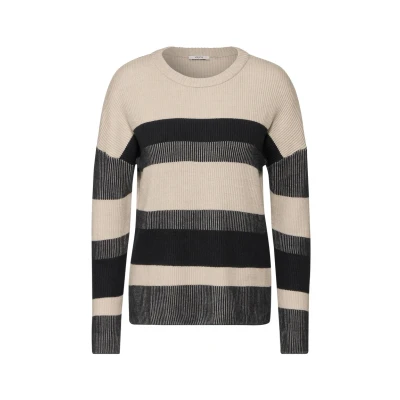 Abbildung von Cecil Gestreifter Strickpullover, Damen, Größe: XL, Schwarz