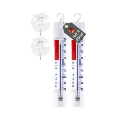 Abbildung von Lantelme 2 Stück Kühlschrankthermometer mit Haken und Saugnapf Temperaturanzeige 40 bis 40C Analog Maße 14 x 2,5 cm, weiß farbiger Skala Thermometer auch für Gefrierschrank Kühltheke