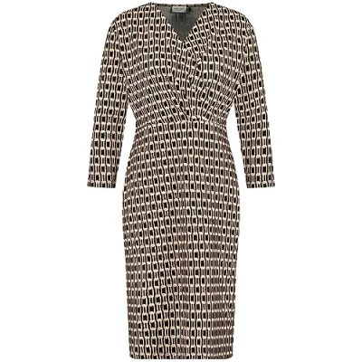 Abbildung von Gerry Weber Damen Kleid mit Wickeloptik und Kettendessin 3/4 Arm Gemustert kurz Schwarz/Ecru/Weiss Druck 46