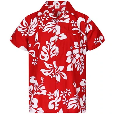 Abbildung von King Kameha Funky Hawaii Hemd, Herren, Kurzarm, Hibiscus, Eclectic Rot, XS