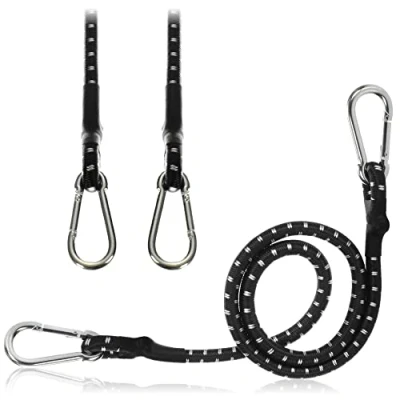 Abbildung von com four® 3X Gummispanner Gepäckspanner mit weißen Streifen Spannseil Karabiner Haken Spanngummis für Fahrrad, Auto, Gepäck (80cm 3 Stück schwarz)
