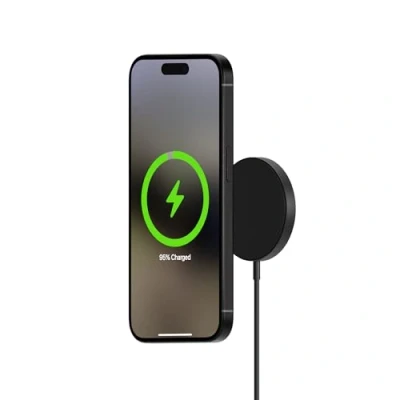 Abbildung von Mous Kabelloses Ladegerät MagSafe kompatibles Zubehör für iPhone 15/14/13/12 Serie Handys mit integriertem 1,2 m USB C Kabel Mattschwarz