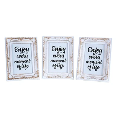 Abbildung von Levandeo® Bilderrahmen, 3er Set Fotorahmen 10x15 Weiß Gold Fotoaufsteller Barock Shabby