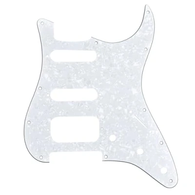 Abbildung von Musiclily Pro 11 Löcher Round Corner HSS Strat Schlagbrett Gitarren Pickguard mit 2 Schrauben Humbucking Pickup Mount für Fender American/Mexican Stratocaster E Gitarre,4 lagig White Pearl