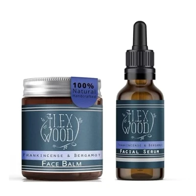 Abbildung von The Ilex Wood Weihrauch und Bergamotte Geschenkset für Herren Damen Gesichtscreme Serum handgefertigt, 100% natürlich, vegan, Anti Aging, tierversuchsfrei, palmölfrei, plastikfrei