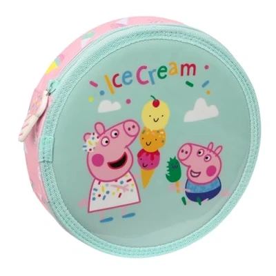 Abbildung von PEPPA PIG ICE CREAM Runder Federmappe, mit 18 Teilen, leicht zu reinigen, Federmäppchen für Kinder, ideal Kinder von 5 bis 14 Jahren, bequem und vielseitig, 21 x 3,5 cm, Hellrosa/Minzgrün,
