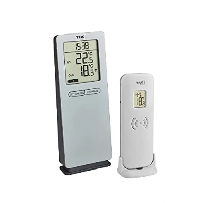 Abbildung von TFA Dostmann 30.3071.54, Elektronisches Umgebungsthermometer, Indoor/Outdoor, Digital, Silber, Kunststoff, Wand