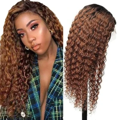Abbildung von Lakaisa Kinky Curly Human Hair Wig Echthaar Perücke 4X4 Lace Front Glueless Wear and Go 100% Unprocessed Brazilian Virgin 180% Density 1B/30 for Woman 26 Zoll