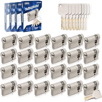 Abbildung von GERCAR Pro Gleichschließend 24x Halbzylinder 30/10 Set Garagentor Profil inkl. 120 Schlüssel 40 mm Garagentorschloss 24er Zylinder Länge: 40mm, A:30 B:10 Schließsystem
