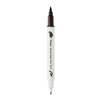 Abbildung von Pentel Brush Sign Pen Twin SESW30C Faserschreiber, 2 pinselähnliche Spitzen, dunkelbraun (1 Stück)