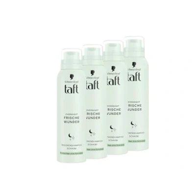 Abbildung von Schwarzkopf Taft Trockenshampoo Schaum Overnight Frische Wunder (4x 150 ml), Haarstyling mit pflegenden, erfrischenden Eigenschaften im Schlaf, für alle Haartypen geeignet, vegane Formel