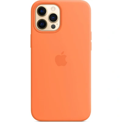 Abbildung von Apple iPhone 12 Pro Max Hülle MagSafe Silikon Original Soft Case/Backcover Handyhülle Orange