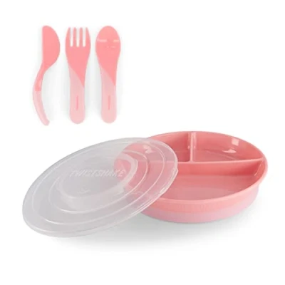 Abbildung von Twistshake Babygeschirr Set Geteilter Teller + Töpferware 6m+ BPA Frei Esslernset für Kinder Rosa