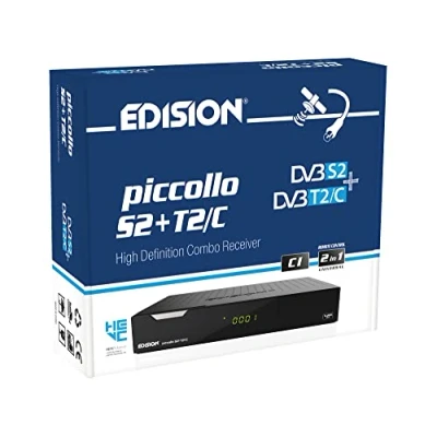 Abbildung von Edision PICCOLLO S2+T2/C Combo Receiver H.265/HEVC (DVB S2, DVB T2, C,) CI Full HD USB schwarz,Universal Fernbedienung 2 in 1