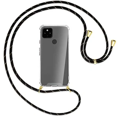 Abbildung von mtb more energy® Handykette kompatibel mit Google Pixel 4a 5G (6.2&#039;&#039;) Schwarz+Gold gestreift/Gold Smartphone Hülle zum Umhängen Anti Shock Full TPU Case