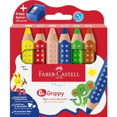 Abbildung von FABER CASTELL 110635 Buntstifte Set Grippy, 6 Malstifte mit Spitzer für Kleinkinder ab 2 Jahren, 3in1 Stifte