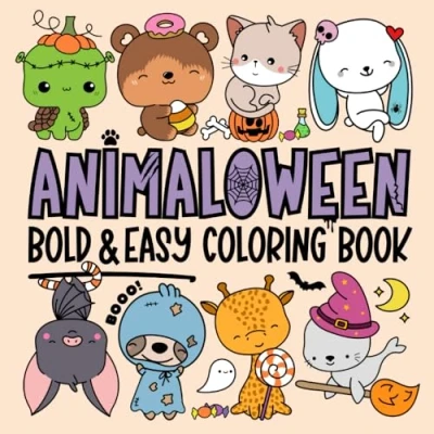 Abbildung von Animaloween Bold and Easy Coloring Book for Kids Adults: Adorable Animals in Spooky Halloween Scenes: Creepy Cute Pages to Color Relax (Big, Bold, Fun Books)