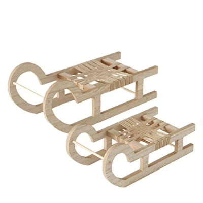 Abbildung von Spetebo Holzschlitten 2er Set 37/27 cm Deko Holz Schlitten Weihnachtsdekoration Tischdekoration