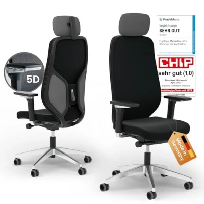 Abbildung von Ergotopia® MasterBack Executive ergonomischer Bürostuhl mit 3D Neigungsmechanik Premium Schreibtischstuhl Made in Germany Lordosenstütze, Synchronmechanik &amp; verstellbaren 5D Armlehnen
