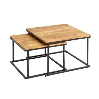 Abbildung von RIVERBANK Couchtisch aus Eiche &amp; Metall Hochwertige Satztische Holz im 2er Set Eckiger Sofa Tisch Wohnzimmertisch Echtholz 49cm hoch Moderner Couch Beistelltisch Natur braun
