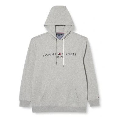 Abbildung von Tommy Hilfiger Herren Hoodie Logo mit Bauchtasche, Grau (Light Grey Heather), XXL