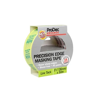 Abbildung von ProDec Advance 36 mm x 50 m, geringe Klebekraft, Präzisionskanten Maler Abdeckband für mehrere Oberflächen messerscharfe Linien ohne Auslaufen, Malen und Dekorieren im Innenbereich
