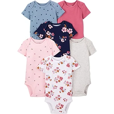 Abbildung von Simple Joys by Carter&#039;s Baby Mädchen 6 Pack Short Sleeve Bodysuit Body, Mehrfarbig/Floral/Streublumen/Tropisch/Tupfen, Frühchen (6er Pack)