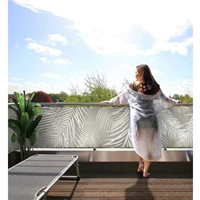 Abbildung von MyMaxxi Balkonbanner Sichtschutz hängende Palmenblätter Silber Abdeckung für Terrasse Balkon Windschutz Sonnenschutz Blickdicht Balkonverkleidung wetterfest