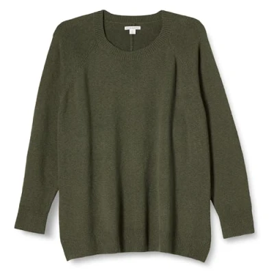 Abbildung von Amazon Essentials Damen Soft Touch Langarmpullover mit Rundhalsausschnitt in klassischer Passform, Dunkles Olivgrün, XS