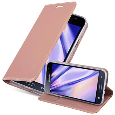 Abbildung von Cadorabo Hülle kompatibel mit Samsung Galaxy J3 2016 aus Premium Kunst Leder Flip Klappbare Stoßfeste Magnetische [Standfunktion] [Kartenfächern] Cover für Tasche in Rosa