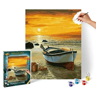 Abbildung von Schipper Malen nach Zahlen Master Class 40x50cm Fischerboot am Strand 609130885