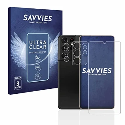 Abbildung von Savvies 6 Stück Schutzfolie für Samsung Galaxy S21 Ultra 5G (Display+Kamera) Displayschutz Folie Transparent