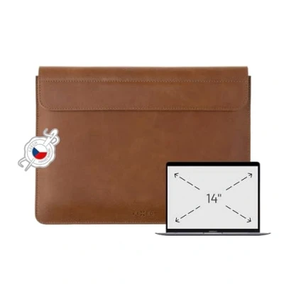 Abbildung von FIXED Oxford Lederhülle für MacBook Pro 14 Zoll M3, iPad und andere Geräte: Handgefertigte Laptoptasche aus italienischem Rindsleder, Hülle mit Magnetverschluss, Braun
