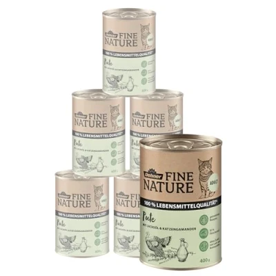 Abbildung von Dehner Fine Nature Katzenfutter, Nassfutter getreidefrei, für ausgewachsene Katzen, Pute, 6 x 400 g Dose (2.4 kg)