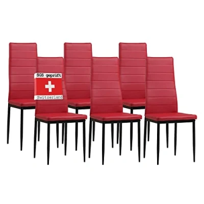 Abbildung von Albatros International Esszimmerstuhl Esszimmerestuhl Küchenstuhl MILANO, Kunstleder Bezug (6er Set, Rot), edles Italienisches Design, Polsterstuhl, hohe Belastbarkeit, Modern