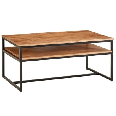 Abbildung von FINEBUY Couchtisch FB67631 (100x60x45 cm Akazie Massivholz / Metall, Sofatisch), Wohnzimmertisch Rechteckig, Kaffeetisch Stauraum