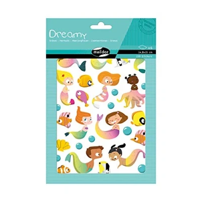 Abbildung von Maildor AE204C Packung Dreamy mit 6 Bogen 14,8x21cm, 59 Stickers, 1 Pack, Meerjungfrauen