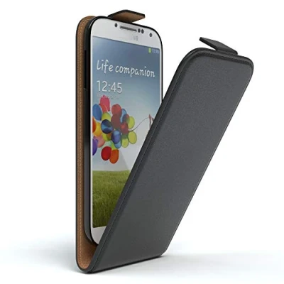 Abbildung von EAZY Case Hülle kompatibel mit Samsung Galaxy S4 / Neo Flip Cover zum Aufklappen, Handyhülle aufklappbar, Schutzhülle, Flipcase, Flipstyle vertikal klappbar, Kunstleder, Schwarz