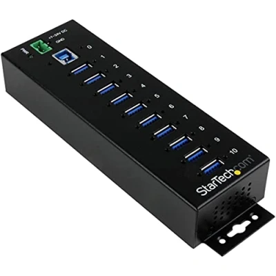 Abbildung von StarTech.com 10 Port USB 3.0 Hub Industrieller A aus Metall mit ESD und Überspannungsschutz Hutschienen/Wand oder Tischmontage TAA Konform, Mehrfachstecker Expander (ST1030USBM)