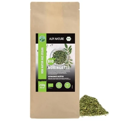 Abbildung von Bio Moringa (250g), Blätter getrocknet, Moringatee aus kontrolliert biologischem Anbau, Moringablätter geschnitten, 100% natürlich, Tee ohne Zusätze