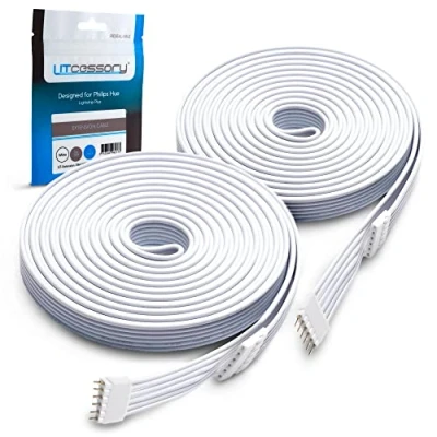 Abbildung von Litcessory Verlängerungskabel für Philips Hue Lightstrip Plus (3m, 2 Stück, Weiß STANDARD 6 POLIG V3 / WIZ Lightstrip)