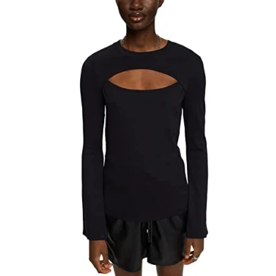 Abbildung von edc by Esprit MIT Cutoutdetail Langarmshirt, Damen, Größe: Large, Black