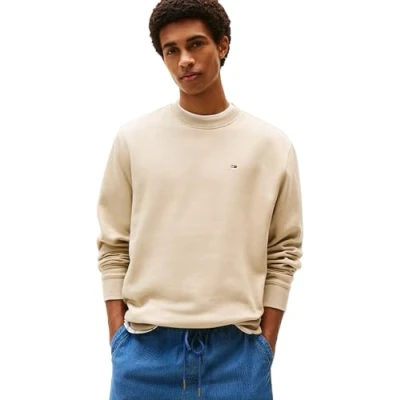 Abbildung von Tommy Jeans Herren Sweatshirt Regular Fit Flag Fleece Rundhalsausschnitt, Beige (Silt), L