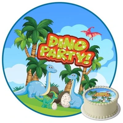 Abbildung von Tortenaufleger Dino Dinosaurier Motiv Essbare Tortendeko Tortenbild Kuchendekoration Fondant Rund Ø20CM