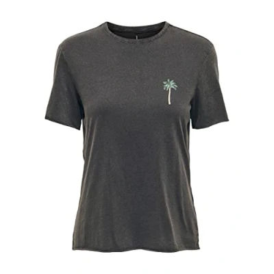 Abbildung von ONLY Women&#039;s ONLLUCY REG S/S Palm Tiger TOP Box JRS T Shirt, Black/Print:Enigma, XS