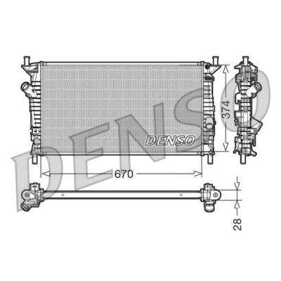 Abbildung von DENSO DRM10074 Kühler, Motorkühlung Aluminium 670 374 28 FORD: Focus 2 Schrägheck, C Max 2, Kombi, MAZDA: 5, 3 Hatchback, Limousine