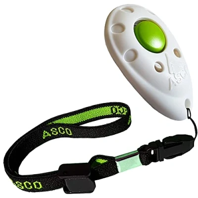 Abbildung von ASCO Premium Clicker, Hunde und Katzen Klicker für professionelles Clickertraining mit Stretcharmband, weiß, 05PA