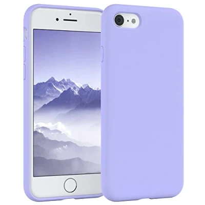 Abbildung von EAZY CASE Premium Silikon Handyhülle kompatibel mit iPhone SE (2022/2020) / 8/7, Slimcover Kameraschutz und Innenfutter, Silikonhülle, Schutzhülle, Bumper Case, Softcase, Lila Blau
