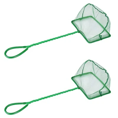 Abbildung von 2 Pcs Aquarium Netz Kescher Fischnetz Feinmaschige Fischfangnetze Reißfestem Nylon für kleine Fische, mit Kunststoffgriff, Grün, 12x10.5cm